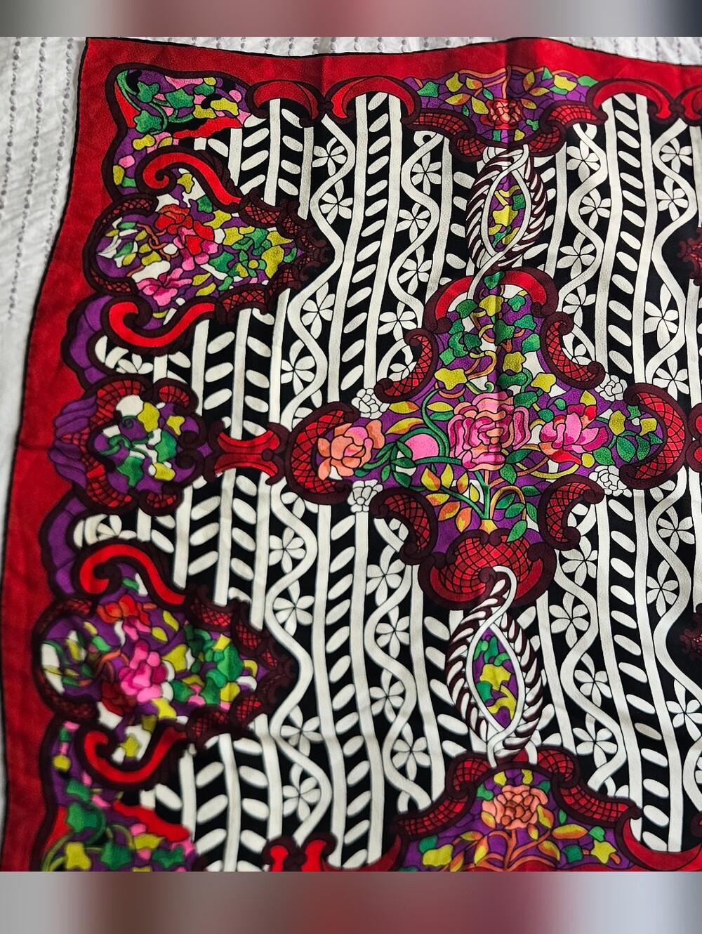 Tiffany & Co. Multicolor Floral & Black Silk Scarf